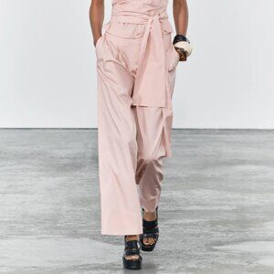 Zara NWT ZW Collection Wide Leg Pleated Poplin Pants 100% Cotton Pastel Pink XL